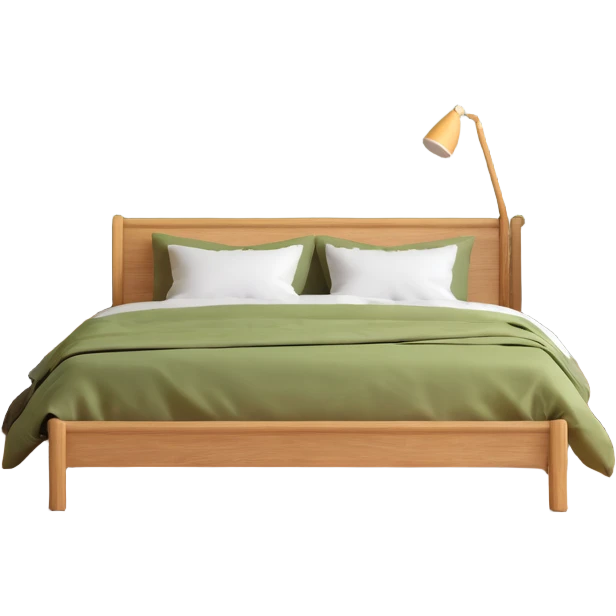 Organizing bedroom with olive green walls, wood bed, plants around, and wood closet emoji