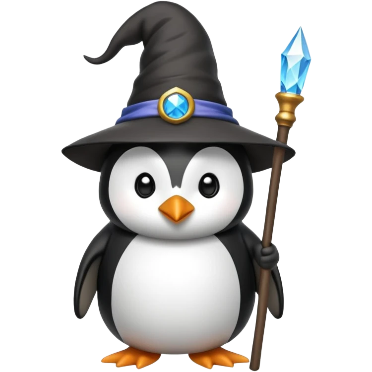 penguin wizard with a staff and wizard hat emoji