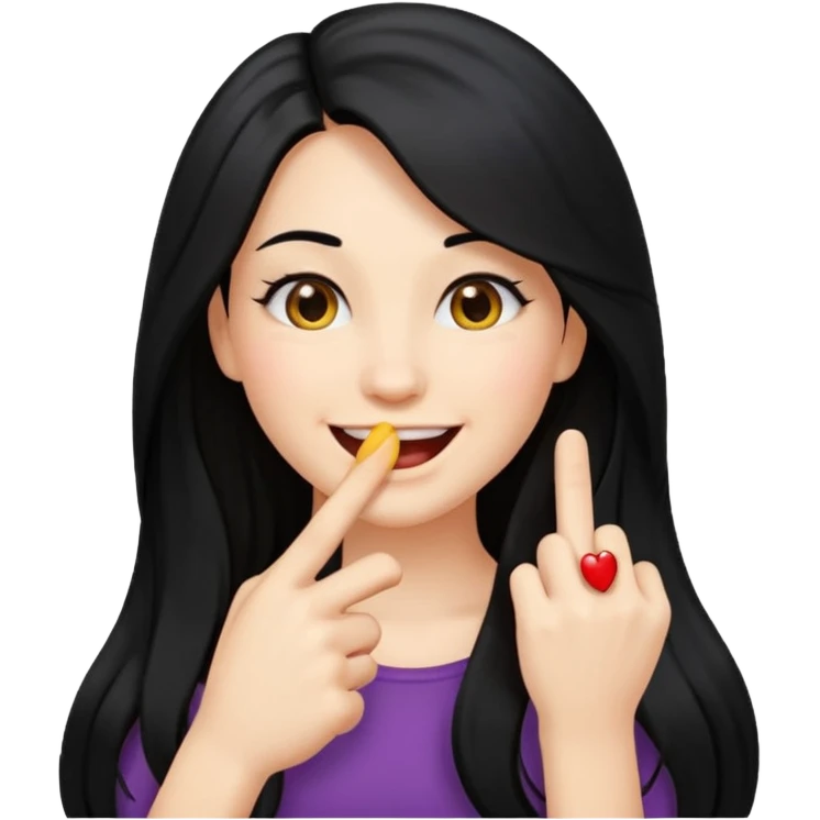 emoji biting finger flirty, and long black hair emoji