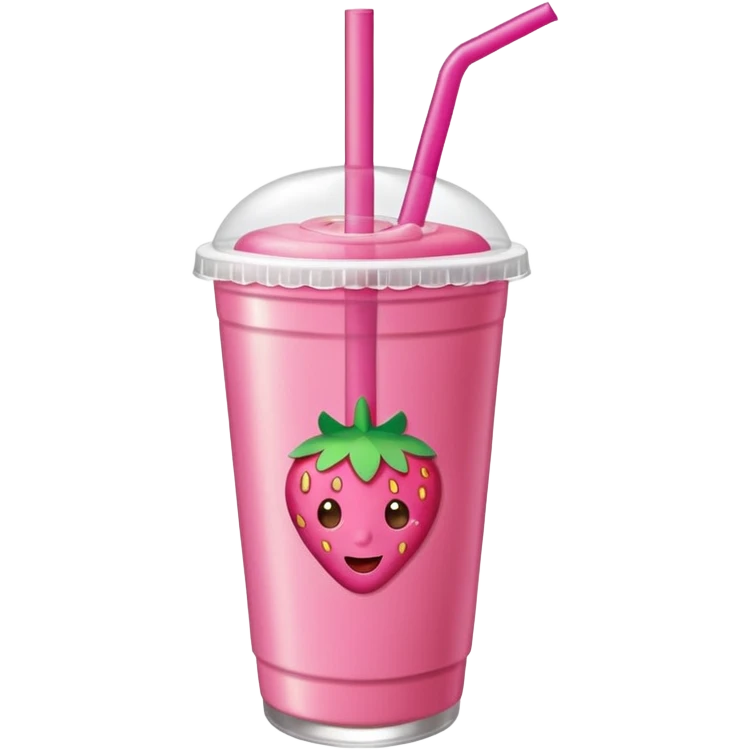 strawberry biscoff drink with lid and straw without face emoji