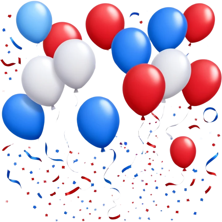 balloons and confetti in red, white and blue for 17th of May emoji