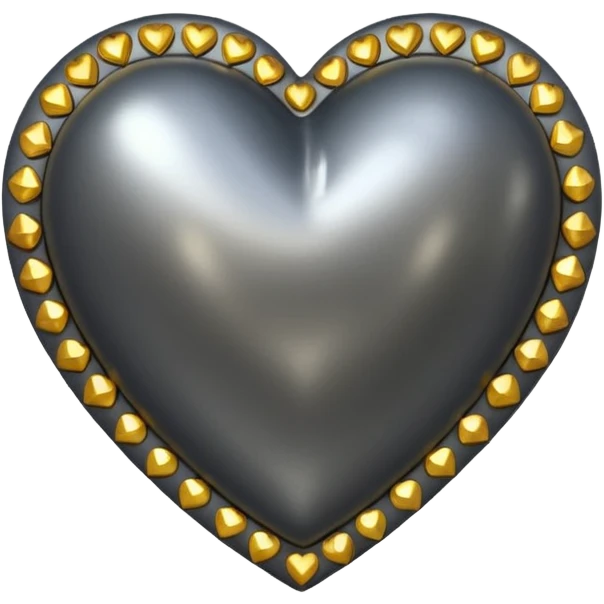 Dark grey metallic heart lined with gold gems emoji