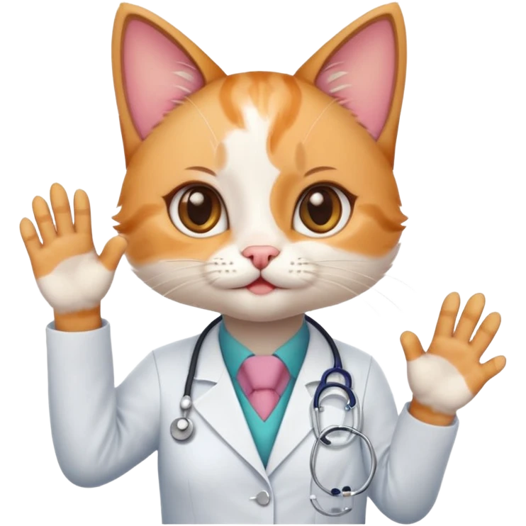 cute doctor kitten with paws up emoji