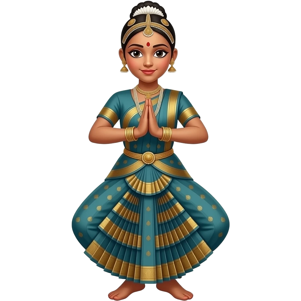 Light brown skin girl in a bharatnataym dress doing pushpanjali the dance emoji