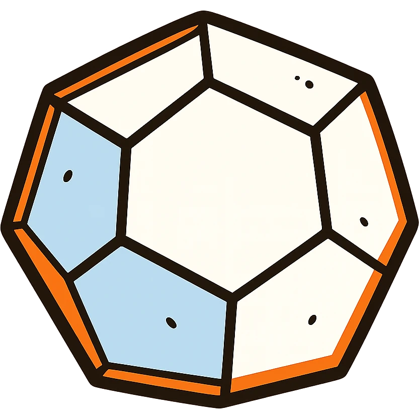 white dodecahedron with orange outline, vibrant toon style, playful emoji