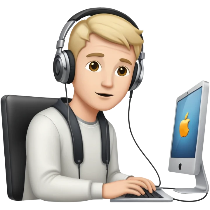 white man with headphones in front of computer mac  emoji
