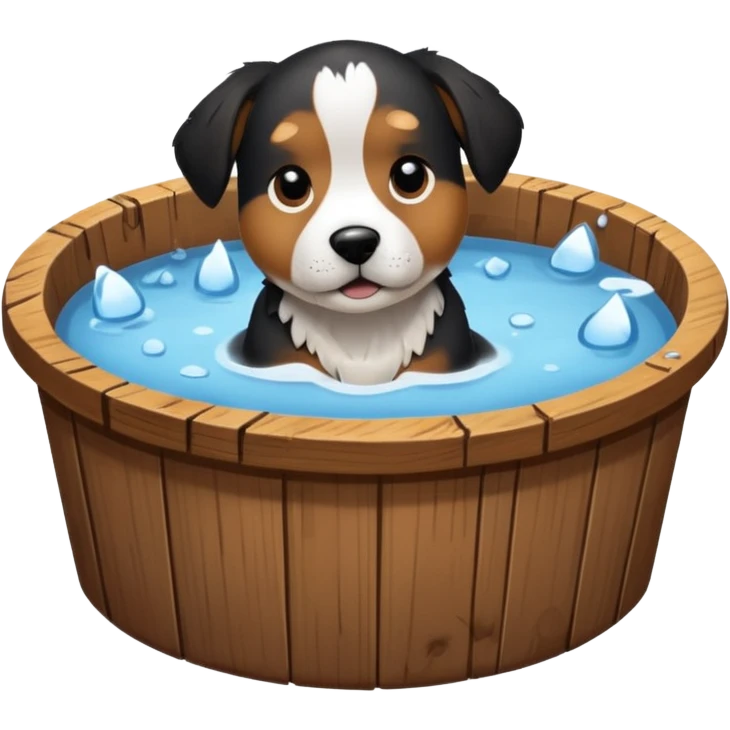 ice bath with a dog in id from wood round emoji