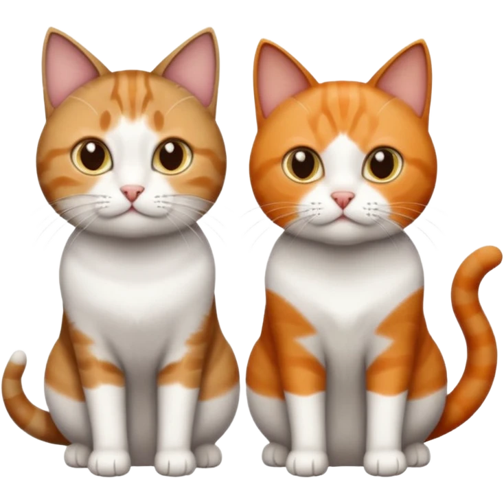 3 different coloured short haired cats including; a dark brown tabby and white cat, and a dark grey and white and a ginger and white emoji
