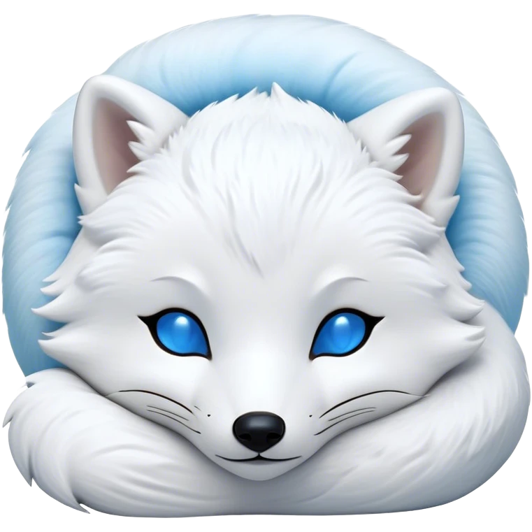 Meme-Worthy Cute Sleeping Arctic Fox Portrait Emoji, Head resting peacefully with a contented smile, showcasing a compact, agile build and a luxuriously soft white Fur with delicate icy blue accents, eyes shut in a serene, restful nap, Simplified yet hilariously adorable features, highly detailed, glowing with a soft, drowsy light, high shine, relaxed and utterly lovable, stylized with an air of playful laziness, bright and heartwarming, soft glowing outline, capturing the essence of a comically sleepy arctic fox, so meme-worthy it feels like it could instantly become the next viral sensation of adorable slumber! emoji