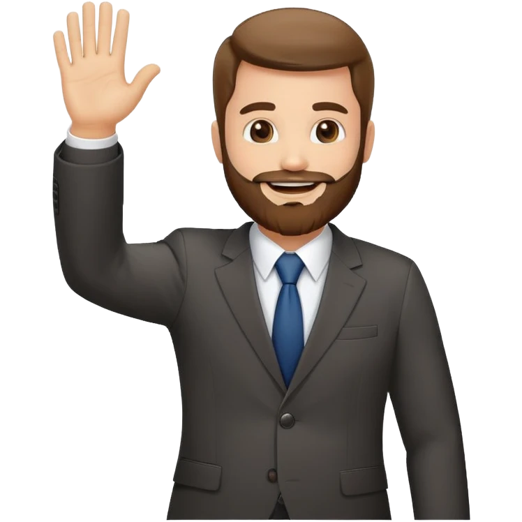 bearded man in business suit waving hand with friendly smile emoji