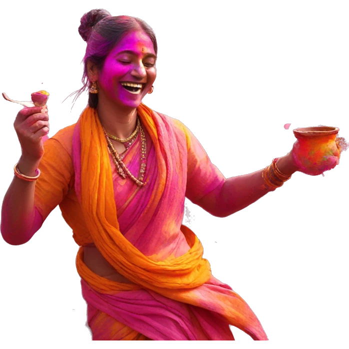 Enjoying and celebrating holi emoji