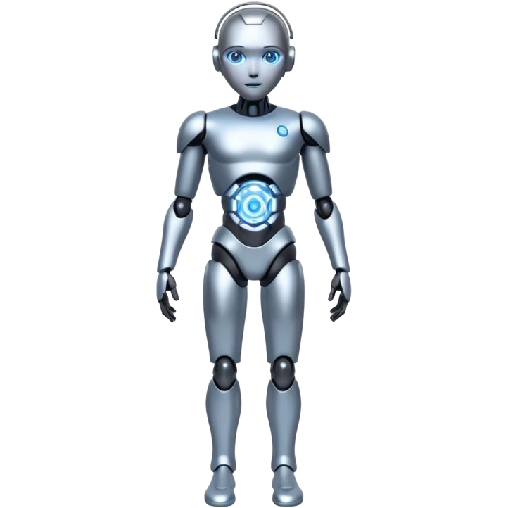 Robots Humanoid – Silver android with glowing eyes, human shape, full body emoji
