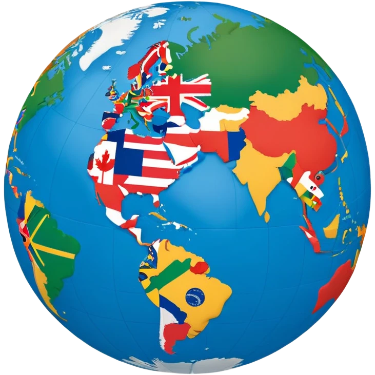 A globe showing Earth with small country flags around it or embedded on the continents emoji
