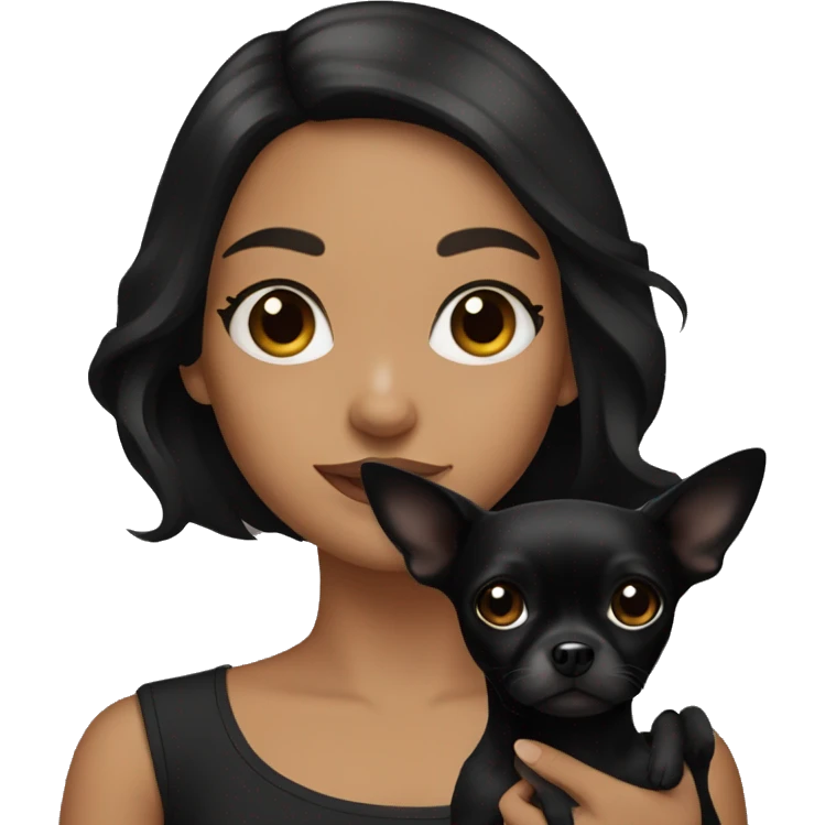 girl with black hair holding 2 all black chihuahuas emoji