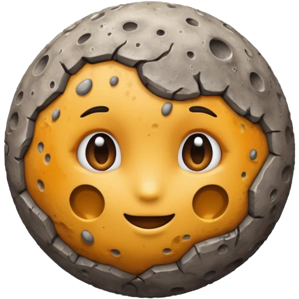 round emoji of Mercury, rocky, gray-brown, covered in craters and rough patches, realistic surface texture emoji