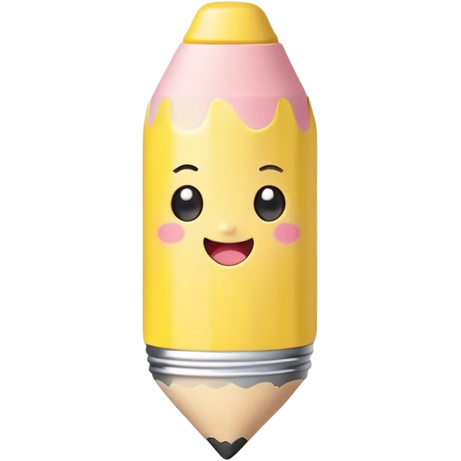 Cute Kawaii Fat Pencil, round and chunky, soft pastel yellow with a cute eraser cap, tiny winking face, glowing highlights, cheerful and ready for doodles! emoji
