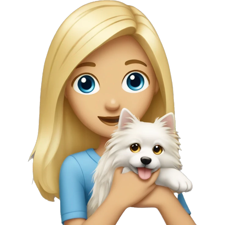 Blonde girl blue eyes holding spitz  emoji