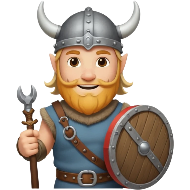 A jovial Viking with round belly, horned helmet, and hearty smile while carrying supplies.
 emoji