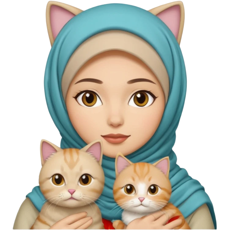 wanita berhijab dengan kucing emoji