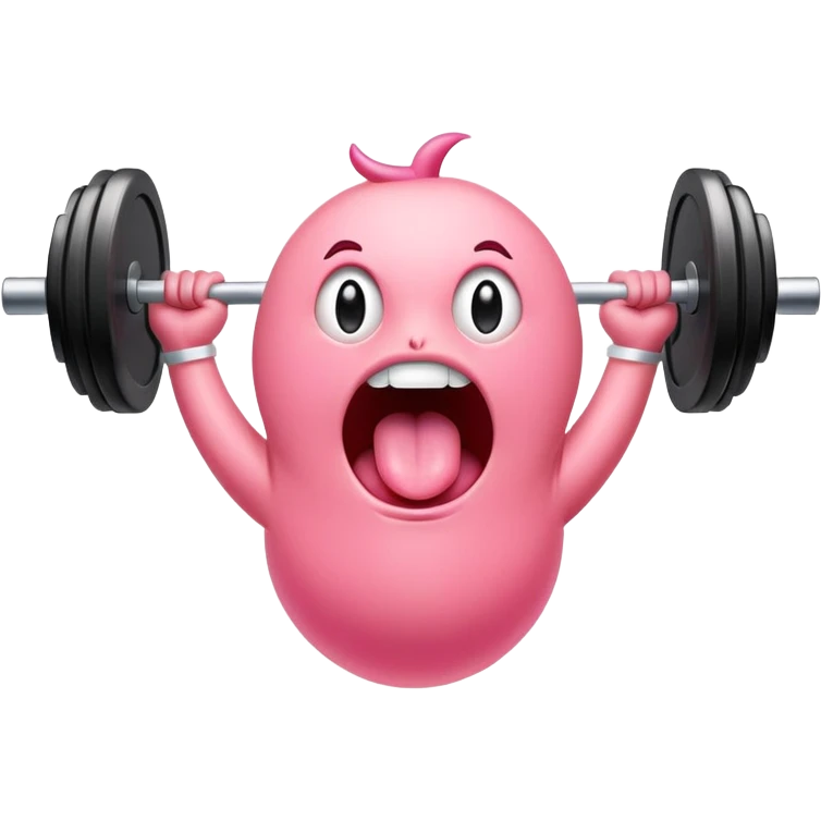 a cartoon tongue lifting an olympic barbell above its head, expressive and playful emoji