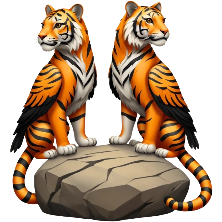 two-headed eagle with tiger stripes and a tiger's tail, perched on a rock, hybrid animal, simplified and expressive, bold lines, minimal detail emoji