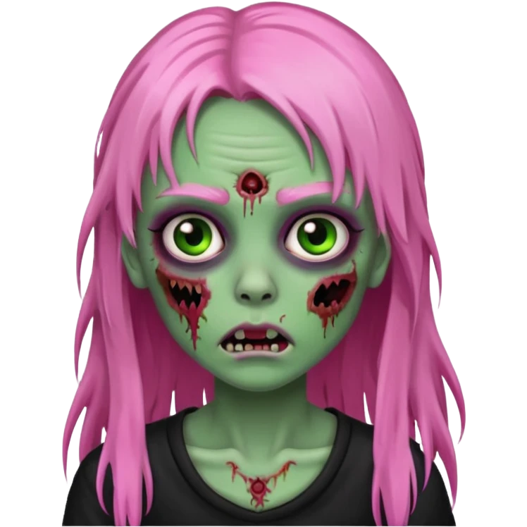 zombie girl with black, pink and green long hair with franja emoji