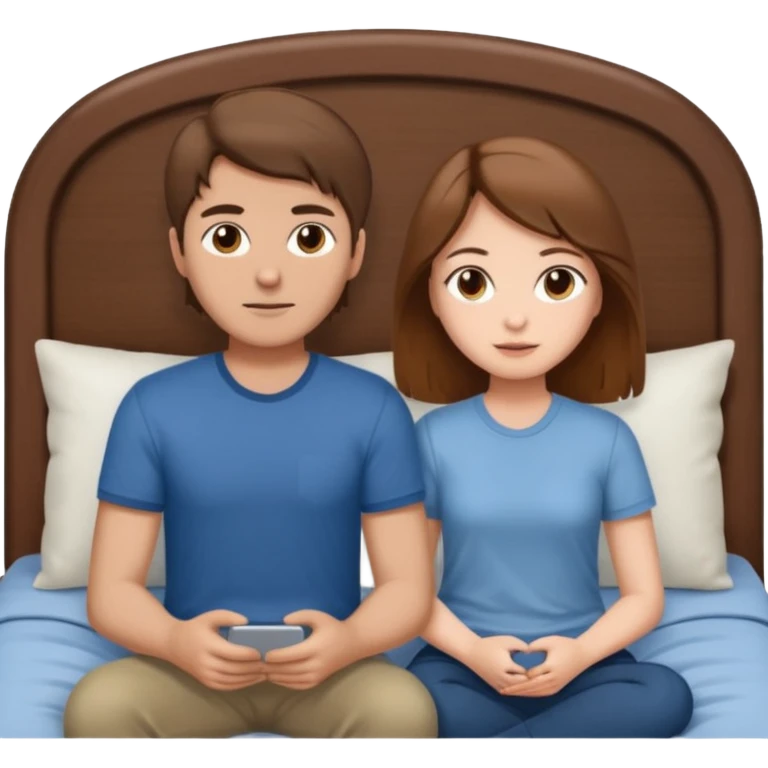 A brown-haired girl and a brown-haired man. They are both on a bed. The girl is sitting on the man. emoji