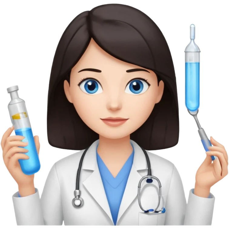 сгенерируй девушку стоматолога без стетоскопа с темными волосами и голубыми глазами еще emoji