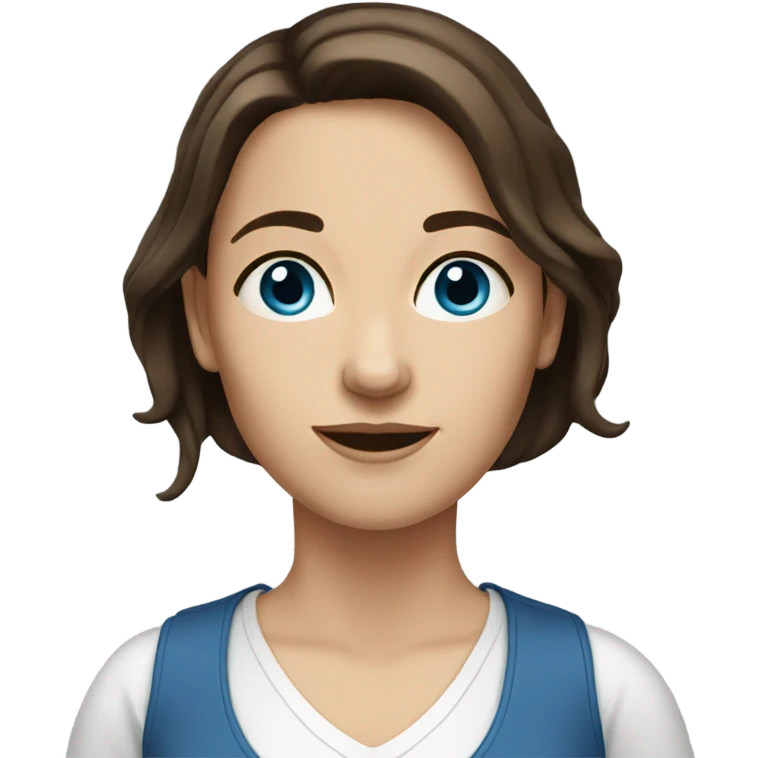 White woman. Long BROWN brunette dark hair. Blue eyes emoji
