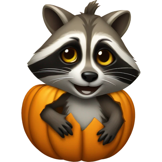 Cute raccoon peeking from a carved pumpkin emoji
