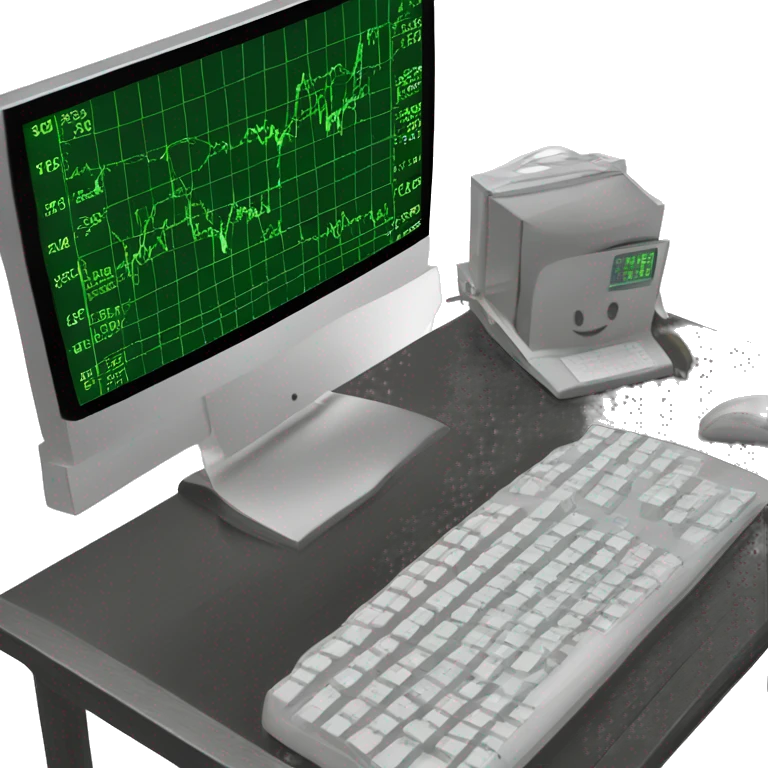 green stock market chart on a black screen on an old school computer screen emoji