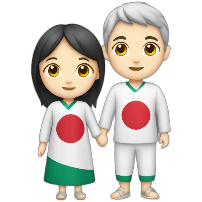boy and girl holding Japanese flag emoji