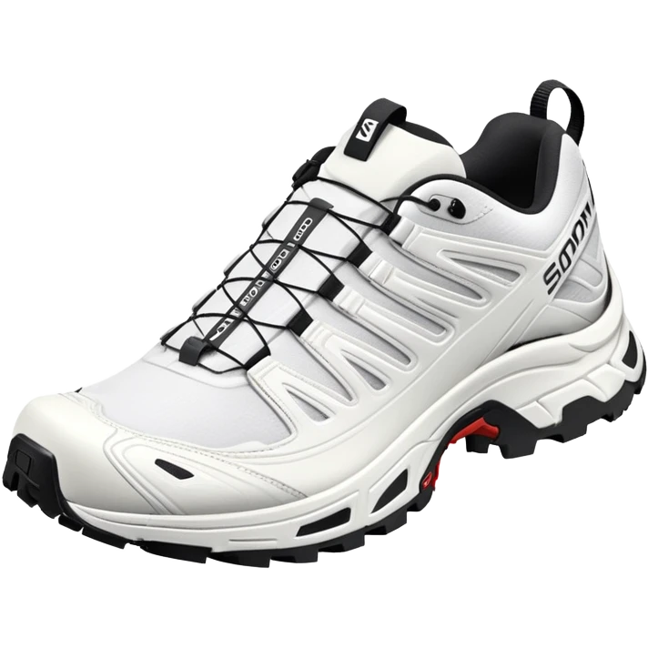 Salomon XT-6 white sneakers with Gore-Tex, one shoe positioned behind the other emoji