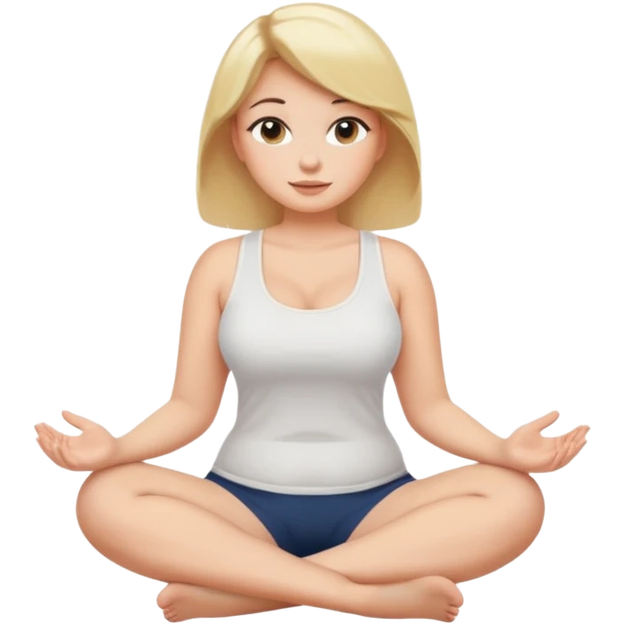 curvy blonde woman, front view, sitting on her soles, friendly expression, SFW emoji