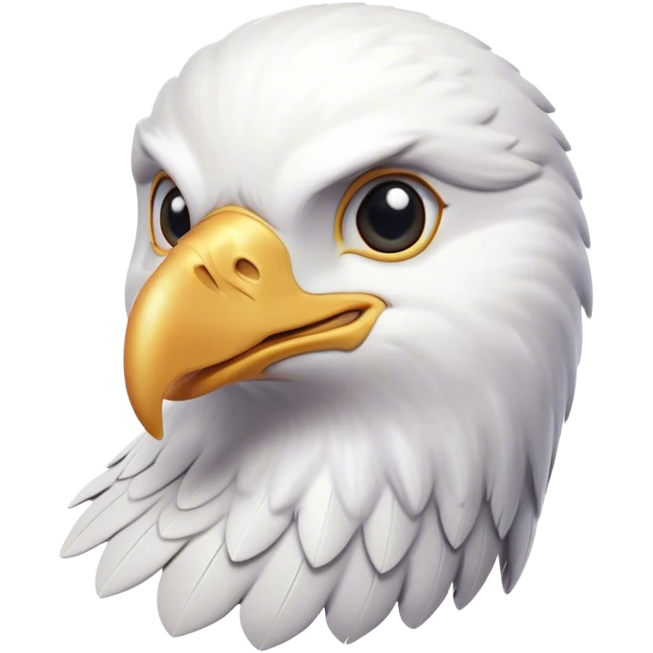 Cinematic Cute American Eagle Portrait Emoji, Head tilted playfully and inquisitively, featuring a streamlined form with a subtle blend of dark and white plumage and round, sparkling eyes full of spirited charm, Simplified yet irresistibly adorable features, highly detailed, glowing with a warm, inviting glow, high shine, affectionate and lively, stylized with a touch of whimsical aerial grace, soft glowing outline, capturing the essence of a mischievous yet endearing American eagle that seems as if it could glide out of the screen into your heart! emoji