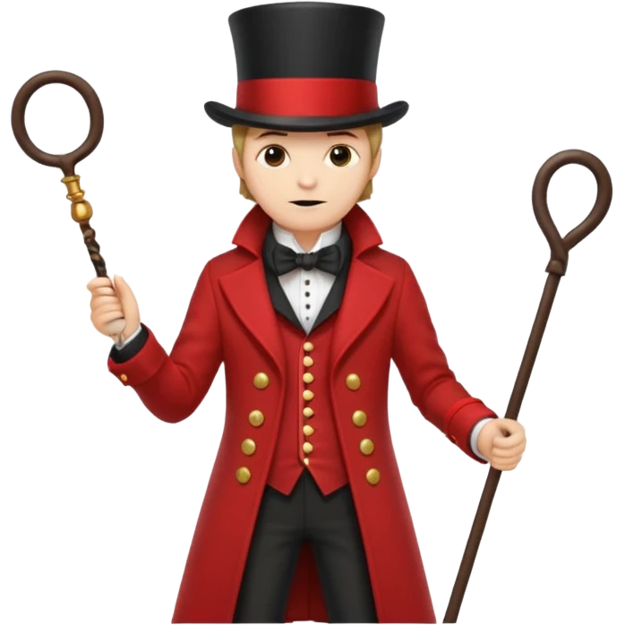 Ringmaster – Man in red coat and top hat, holding a whip or mic emoji
