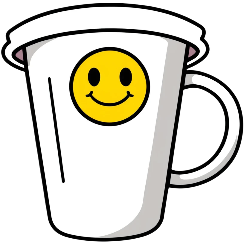 cute coffee cup with smiley face emoji