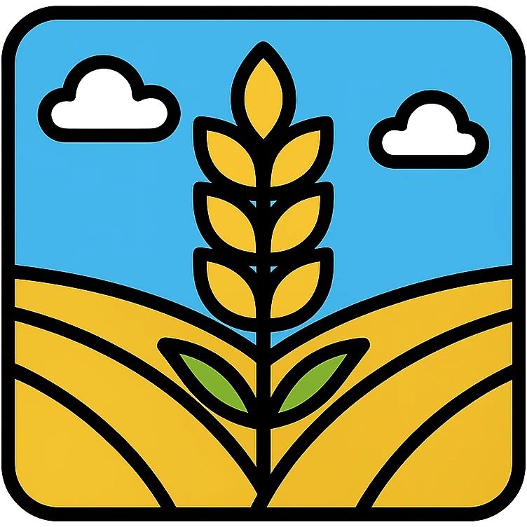 golden wheat field with blue sky above, clean iconic style emoji