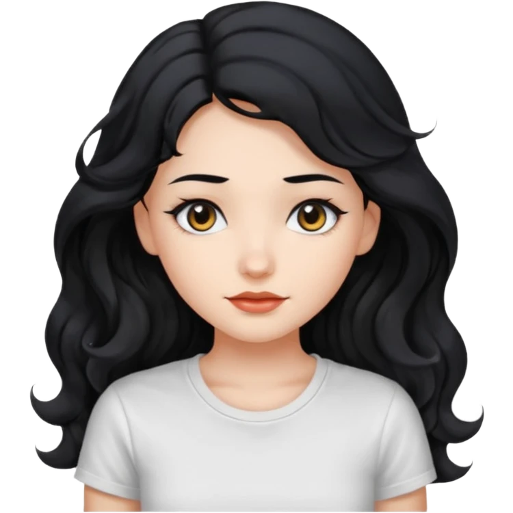 Beautiful girl,Black hair,wavy hair long hair,Black eyes, white T-shirt emoji