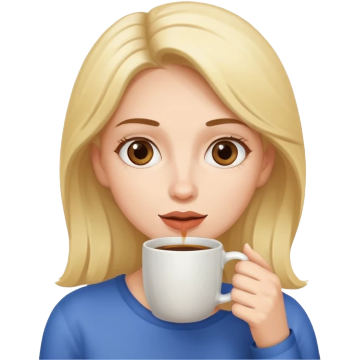 Woman drinking coffee and The edges of the eyes are wide open in the morning emoji