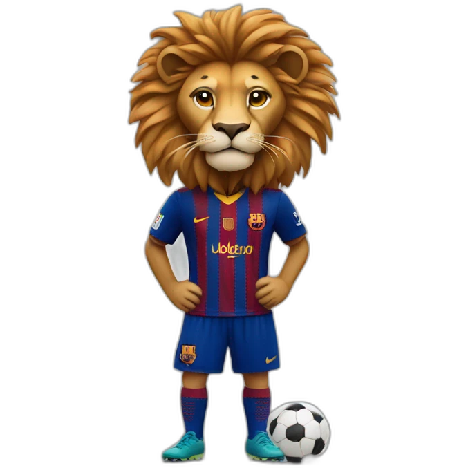 lion dressed in barcelona soccer gear emoji