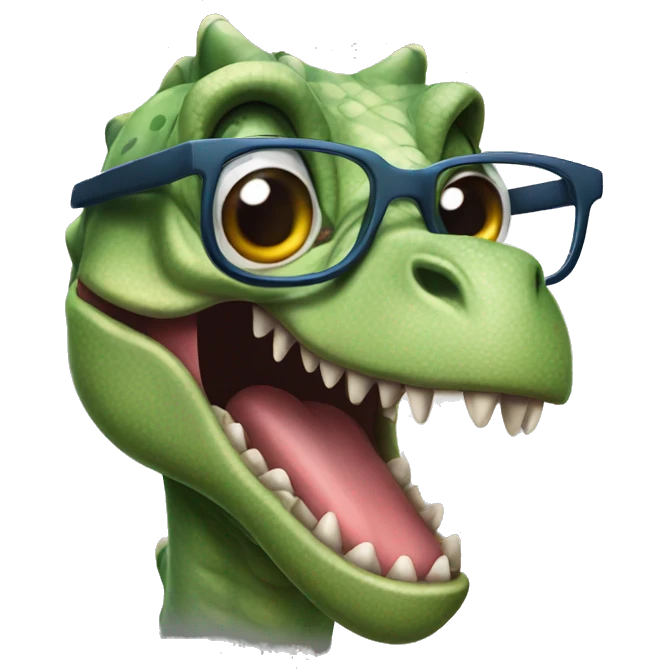 Dinosaur with glasses and tongue sticking out emoji