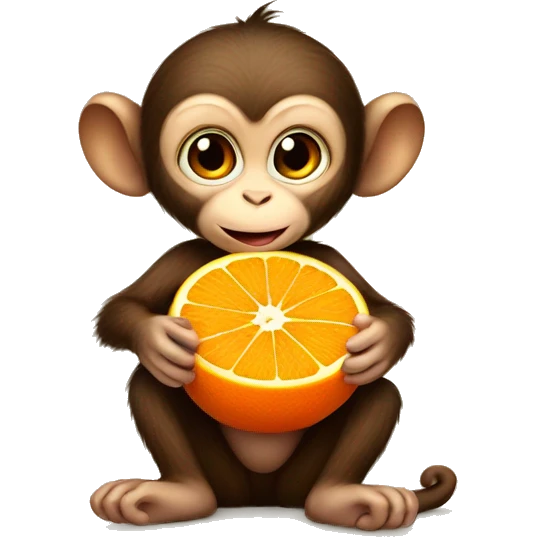 baby monkey sitting down eating orange emoji