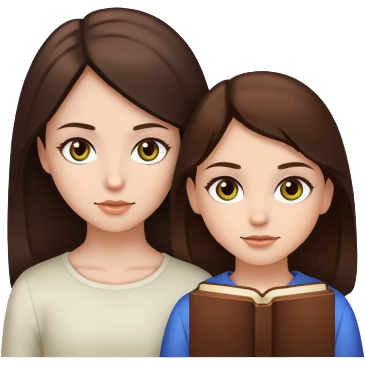 2 girls, one with dark brown hair and hazel green eyes and white skin, and the other with light brown skin, chocolate brown hair and brown eyes  emoji