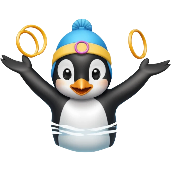 A cheerful penguin swimmer in swim cap, doing a playful backstroke with water rings popping around.
 emoji