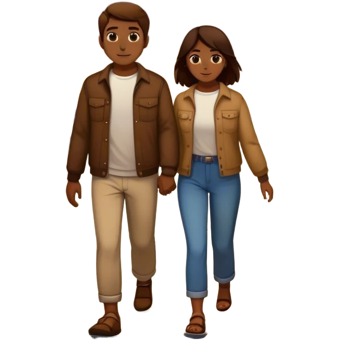 Brown couple walking down river at night with lights  emoji