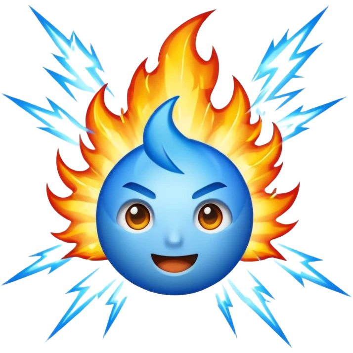Rayos, centellas y fuego con expresiones de asombro azul emoji