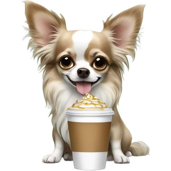 Merle long hair chihuahua drinking Starbucks  emoji