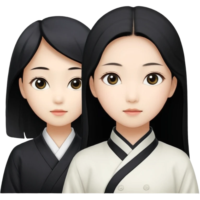 3D emoji卡通风格形象，年轻女孩，黑棕色长发+平刘海，方形黑框眼镜 emoji