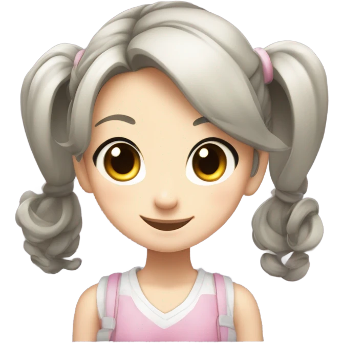 Little girl, black hair in two ponytails, big eyes, cheerful expression, anime style. emoji